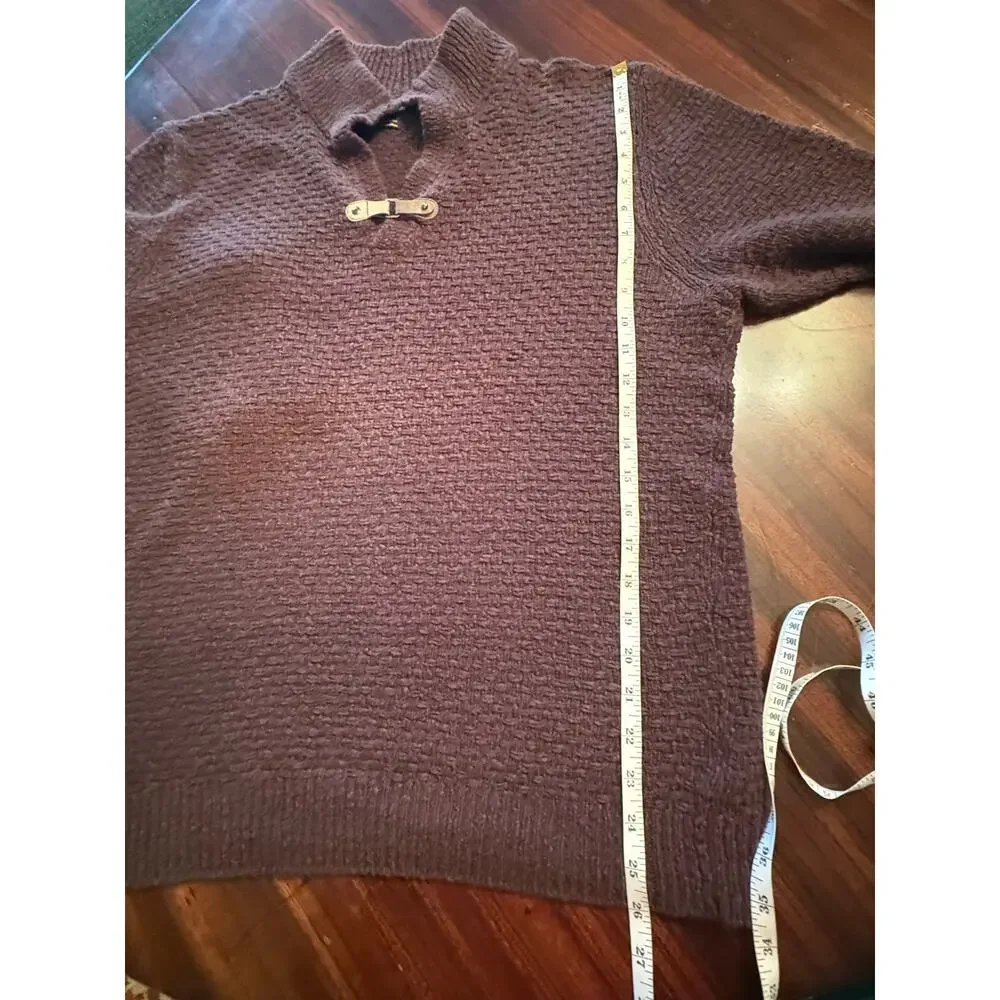 Massimo Dutti Brown Long Sleeve Roll V-Neck Cotton Chunky Knit Sweater Mens XL